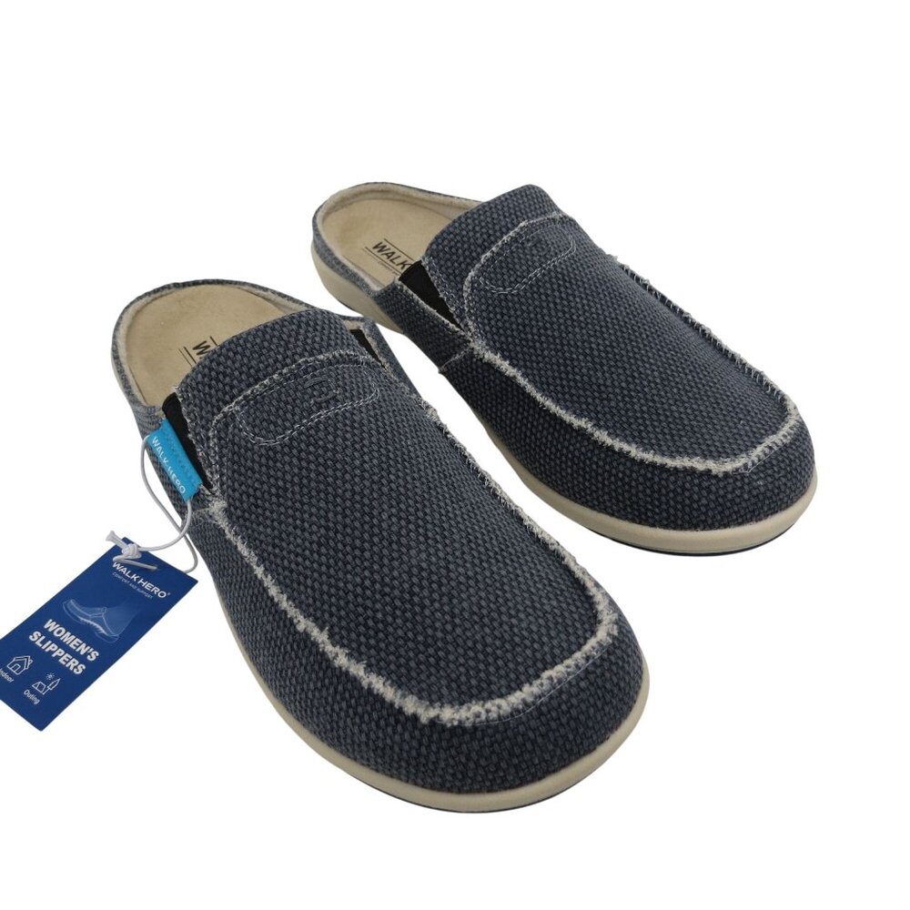 WALKHERO Women's Canvas Arch Support Slippers in Blue Size 10 NEW